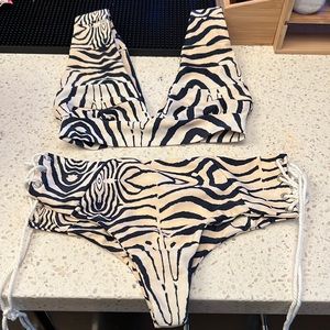 Alila Blue zebra animal print navy and cream swimsuit S